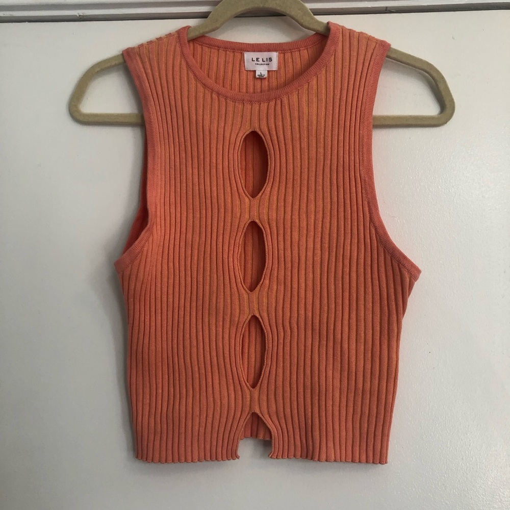 Le Lis Danna Coral knit tank front cut out crop top sleeveless pink orange